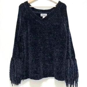 Oliver by Oscio Anthro Blue Fringe Sleeves Women's Sweater Size Large